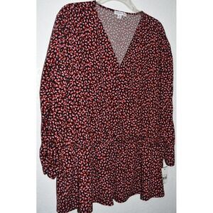 Ophelia Roe 3X Top Baby Doll Ruched Faux Wrap V-Neck 3/4 Sleeve Pullover NEW